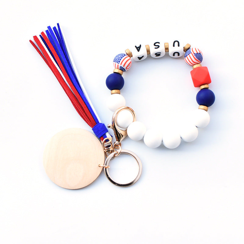 Wholesale Independence Day Silicone Beaded Wrist Keychain